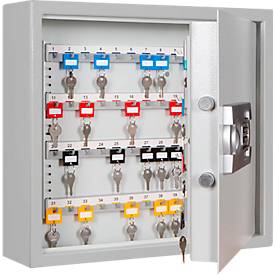 Schlüsselschrank SLE 80, für die Wandmontage, 80 Haken, ohne Einwurfschlitz, Türanschlag rechts, Elektronikschloss mit Batterien, inkl. Verankerungsmaterial, B 460 x T 130 x H 430 mm, Stahlblech, lichtgrau RAL 7035