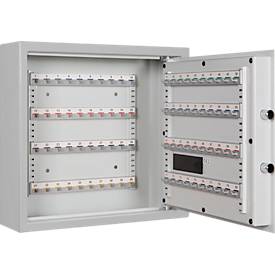 Schlüsselschrank SLE 80, für die Wandmontage, 80 Haken, ohne Einwurfschlitz, Türanschlag rechts, Elektronikschloss mit Batterien, inkl. Verankerungsmaterial, B 460 x T 130 x H 430 mm, Stahlblech, lichtgrau RAL 7035