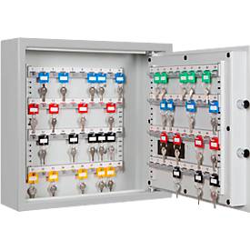Schlüsselschrank SLE 80, für die Wandmontage, 80 Haken, ohne Einwurfschlitz, Türanschlag rechts, Elektronikschloss mit Batterien, inkl. Verankerungsmaterial, B 460 x T 130 x H 430 mm, Stahlblech, lichtgrau RAL 7035