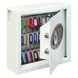 Schlüsseltresor KS0031E CYGNUS, 30 Haken, Tastenschloss inkl. 2 Notschlüssel, Einwurfschlitz, Verankerungsmaterial, Schlüsselringe & Anhänger, B 300 x T 100 x H 280 mm, signalweiß RAL 9003
