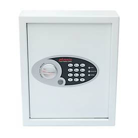 Schlüsseltresor KS0032E CYGNUS, 48 Haken, Tastenschloss inkl. 2 Notschlüssel, Einwurfschlitz, Verankerungsmaterial, Schlüsselringe & Anhänger, B 300 x T 100 x H 360 mm, signalweiß RAL 9003