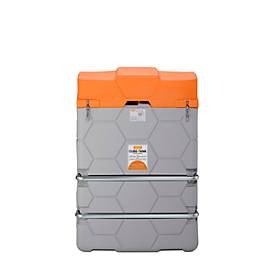 Schmierstofftankanlage CEMO CUBE Outdoor Premium, 230 V Elektropumpe, 15 m Schlauch, Klappdeckel, 1000 l Volumen