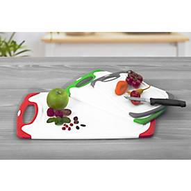 Schneidbrett-Set, 3-teilig, 3 verschiedene Größen, mit Textileinleger, Kunststoff, weiß mit farbigen Rändern