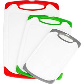 Schneidbrett-Set Caterado STAR, 3-teilig, 3 verschiedene Größen, mit Textileinleger, Kunststoff, weiß mit farbigen Rändern