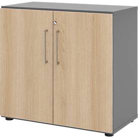 Schränke Breno, 2 OH, abschließbar, 28 kg je Boden, B 800 x T 420 x H 748 mm, graphit/Eiche