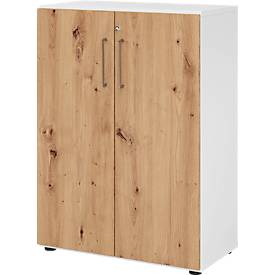 Schränke Breno, 3 OH, abschließbar, 28 kg je Boden, B 800 x T 420 x H 1100 mm, weiß/Asteiche