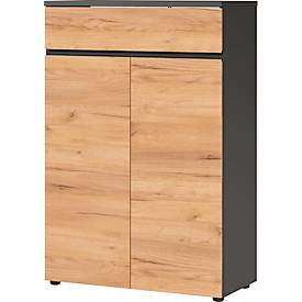 Schrank Boston, 3 Ordnerhöhen, B 800 x T 400 x H 1200 mm, Dekor Graphit & Navarra Eiche