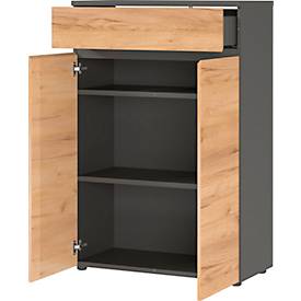 Schrank Boston, 3 Ordnerhöhen, B 800 x T 400 x H 1200 mm, Dekor Graphit & Navarra Eiche