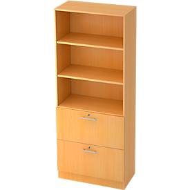 Schrank ULM, mit Hängeregistraturauszügen, 3 OH, H 2004 x B 800 x T 420 mm, Buche-Dekor