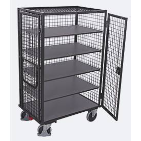 Schrankwagen, Stahl/MDF-Platte, Anthrazitgrau/dunkelgrau, 5 Etagen, 1245 x 785 mm, Dach und Doppelflügeltür, abschließbar, EasySTOP, bis 500 kg