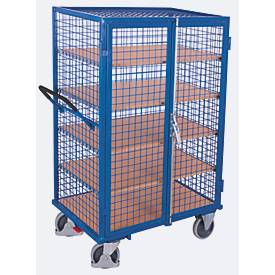 Schrankwagen, Stahl/MDF-Platte, Enzianblau/Buche-Dekor, 5 Etagen, 1045 x 685 mm, Dach und Doppelflügeltür, abschließbar, EasySTOP, bis 500 kg