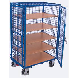 Schrankwagen, Stahl/MDF-Platte, Enzianblau/Buche-Dekor, 5 Etagen, 1045 x 685 mm, Dach und Doppelflügeltür, abschließbar, EasySTOP, bis 500 kg