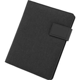 Schreibmappe Stop Ocean Plastic MOOREA RPET, A4, Multifunktionsbänder, 1 Einsteckfach, Stifteschlaufe, Handy-/Tabletaufsteller, 1 Block, Magnetverschluss, RPET, anthrazit