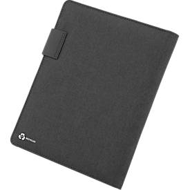 Schreibmappe Stop Ocean Plastic MOOREA RPET, A4, Multifunktionsbänder, 1 Einsteckfach, Stifteschlaufe, Handy-/Tabletaufsteller, 1 Block, Magnetverschluss, RPET, anthrazit