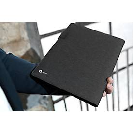 Schreibmappe Stop Ocean Plastic MOOREA RPET, A4, Multifunktionsbänder, 1 Einsteckfach, Stifteschlaufe, Handy-/Tabletaufsteller, 1 Block, Magnetverschluss, RPET, anthrazit