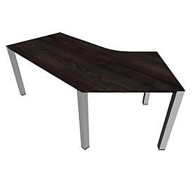 Schreibtisch 135° SOLUS PLAY, 4-Fuß, Freiform, Ansatz links, B 2165 x T 800 x H 720 - 820 mm, Mooreiche