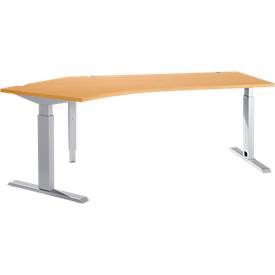Schreibtisch 135° ERGO-T, T-Fuß, Ansatz links/rechts, man. höhenverstellbar, B 2165 x T 800 mm