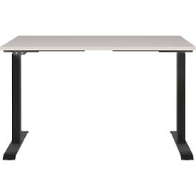 Schreibtisch Aalborg, elektrisch höhenverstellbar, Rechteck, bis 80 kg, T-Fuß Gestell, B 1200 x T 800 x H 720 – 1200 mm, kaschmir/schwarzgrau