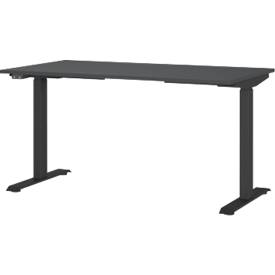 Schreibtisch Aalborg, elektrisch höhenverstellbar, Rechteck, bis 80 kg, T-Fuß Gestell, B 1400 x T 800 x H 720 – 1200 mm, graphit/schwarzgrau