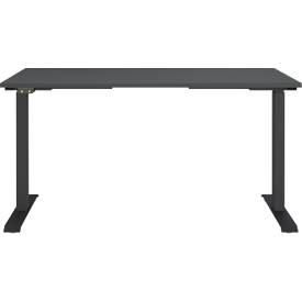 Schreibtisch Aalborg, elektrisch höhenverstellbar, Rechteck, bis 80 kg, T-Fuß Gestell, B 1400 x T 800 x H 720 – 1200 mm, graphit/schwarzgrau