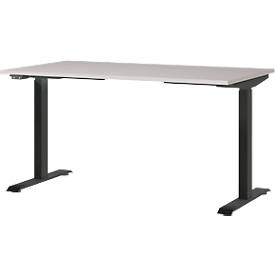 Schreibtisch Aalborg, elektrisch höhenverstellbar, Rechteck, bis 80 kg, T-Fuß Gestell, B 1400 x T 800 x H 720 – 1200 mm, kaschmir/schwarzgrau