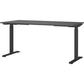 Schreibtisch Aalborg, elektrisch höhenverstellbar, Rechteck, bis 80 kg, T-Fuß Gestell, B 1600 x T 800 x H 720 – 1200 mm, graphit/schwarzgrau