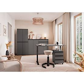 Schreibtisch Aalborg, elektrisch höhenverstellbar, Rechteck, bis 80 kg, T-Fuß Gestell, B 1600 x T 800 x H 720 – 1200 mm, graphit/schwarzgrau