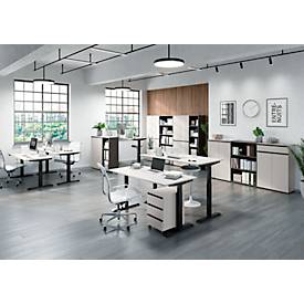 Schreibtisch Aalborg, elektrisch höhenverstellbar, Rechteck, bis 80 kg, T-Fuß Gestell, B 1600 x T 800 x H 720 – 1200 mm, kaschmir/schwarzgrau