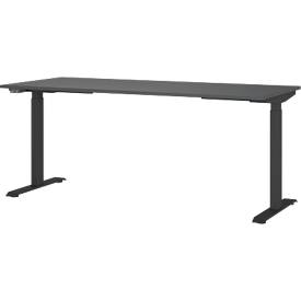 Schreibtisch Aalborg, elektrisch höhenverstellbar, Rechteck, bis 80 kg, T-Fuß Gestell, B 1800 x T 800 x H 720 – 1200 mm, graphit/schwarzgrau