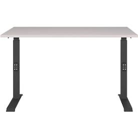 Schreibtisch Aalborg, mechanisch höhenverstellbar, bis 80 kg, Rechteck, C-Fuß, B 1200 x T 800 x H 680 - 910 mm, kaschmir/schwarzgrau
