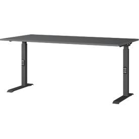 Schreibtisch Aalborg, mechanisch höhenverstellbar, bis 80 kg, Rechteck, C-Fuß, B 1600 x T 800 x H 680 - 910 mm, graphit/schwarzgrau