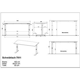 Schreibtisch Aalborg, mechanisch höhenverstellbar, bis 80 kg, Rechteck, C-Fuß, B 1600 x T 800 x H 680 - 910 mm, graphit/schwarzgrau