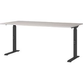 Schreibtisch Aalborg, mechanisch höhenverstellbar, bis 80 kg, Rechteck, C-Fuß, B 1600 x T 800 x H 680 - 910 mm, kaschmir/schwarzgrau