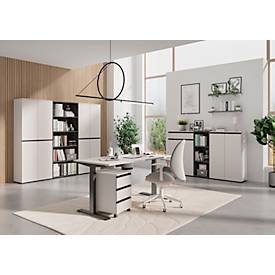 Schreibtisch Aalborg, mechanisch höhenverstellbar, bis 80 kg, Rechteck, C-Fuß, B 1600 x T 800 x H 680 - 910 mm, kaschmir/schwarzgrau