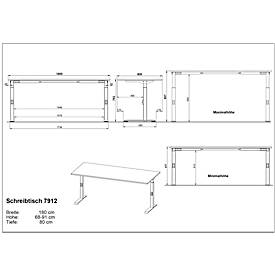 Schreibtisch Aalborg, mechanisch höhenverstellbar, bis 80 kg, Rechteck, C-Fuß, B 1800 x T 800 x H 680 - 910 mm, graphit/schwarzgrau