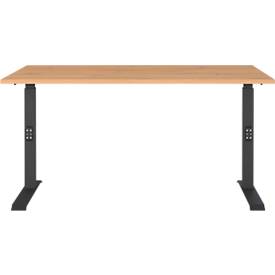 Schreibtisch Agenda Home, mechanisch höhenverstellbar, B 1400 x T 800 x H 680-910 mm, Grandson-Eiche/Schwarz