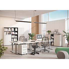 Schreibtisch Agenda, mechanisch höhenverstellbar, B 1800 x T 800 x H 680-910 mm, Lichtgrau/Silber