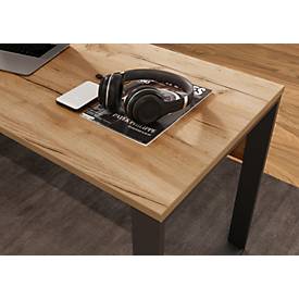 Schreibtisch Athen, Rechteck, Bügelfuß, mit Blende, B 1500 x T 600 x H 740 mm, Navarra Eiche/schwarz