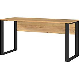 Schreibtisch Athen, Rechteck, Bügelfuß, mit Blende, B 1500 x T 600 x H 740 mm, Navarra Eiche/schwarz
