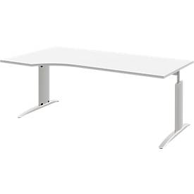 Schreibtisch BARI, Freiform, Ansatz links, C-Fuß, B 1800 x T 1000 mm, weiß