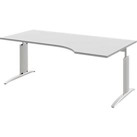 Schreibtisch BARI, Freiform, Ansatz rechts, C-Fuß, B 1800 x T 800 mm, hellgrau