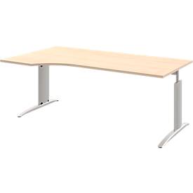Schreibtisch BARI, Freiform, Ansatz rechts/links, C-Fuß, B 1800 x T 1000/800 mm