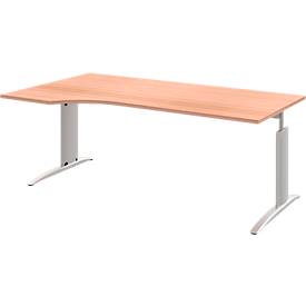 Schreibtisch BARI, Freiform, Ansatz rechts/links, C-Fuß, B 1800 x T 1000/800 mm