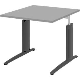 Schreibtisch BARI, Rechteck, Form A, C-Fuß, B 800 x T 800 mm, mittelgrau