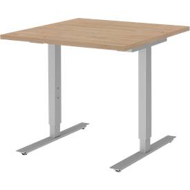 Schreibtisch BARI, T-Fuß, Rechteck, B 800 x T 800 x H 680-820 mm, Eiche/Alu