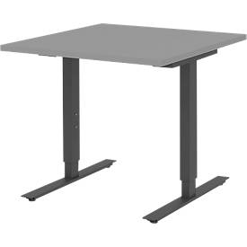 Schreibtisch BARI, T-Fuß, Rechteck, B 800 x T 800 x H 680-820 mm, mittelgrau/anthrazit