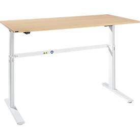 Schreibtisch Bexxstar, elektrisch höhenverstellbar, Rechteck, C-Fuß, B 1600 x T 800 x H 725-1185 mm, Ahorn/weiß