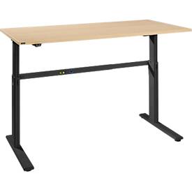 Schreibtisch Bexxstar, elektrisch höhenverstellbar, Rechteck, C-Fuß, B 1800 x T 800 x H 725-1185 mm, Ahorn/schwarz