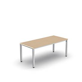 Schreibtisch Bexxstar, Rechteck, 4-Fuß Quadratrohr, B 1800 x H 740 mm, Ahorn/chromsilber
