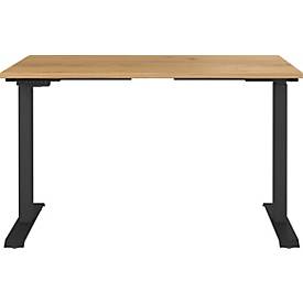 Schreibtisch Boston, elektrisch höhenverstellbar, Rechteck, T-Fuß, Memory-USB-Panel, B 1200 x T 800 x H 720-1200 mm, Navarra-Eiche/schwarz
